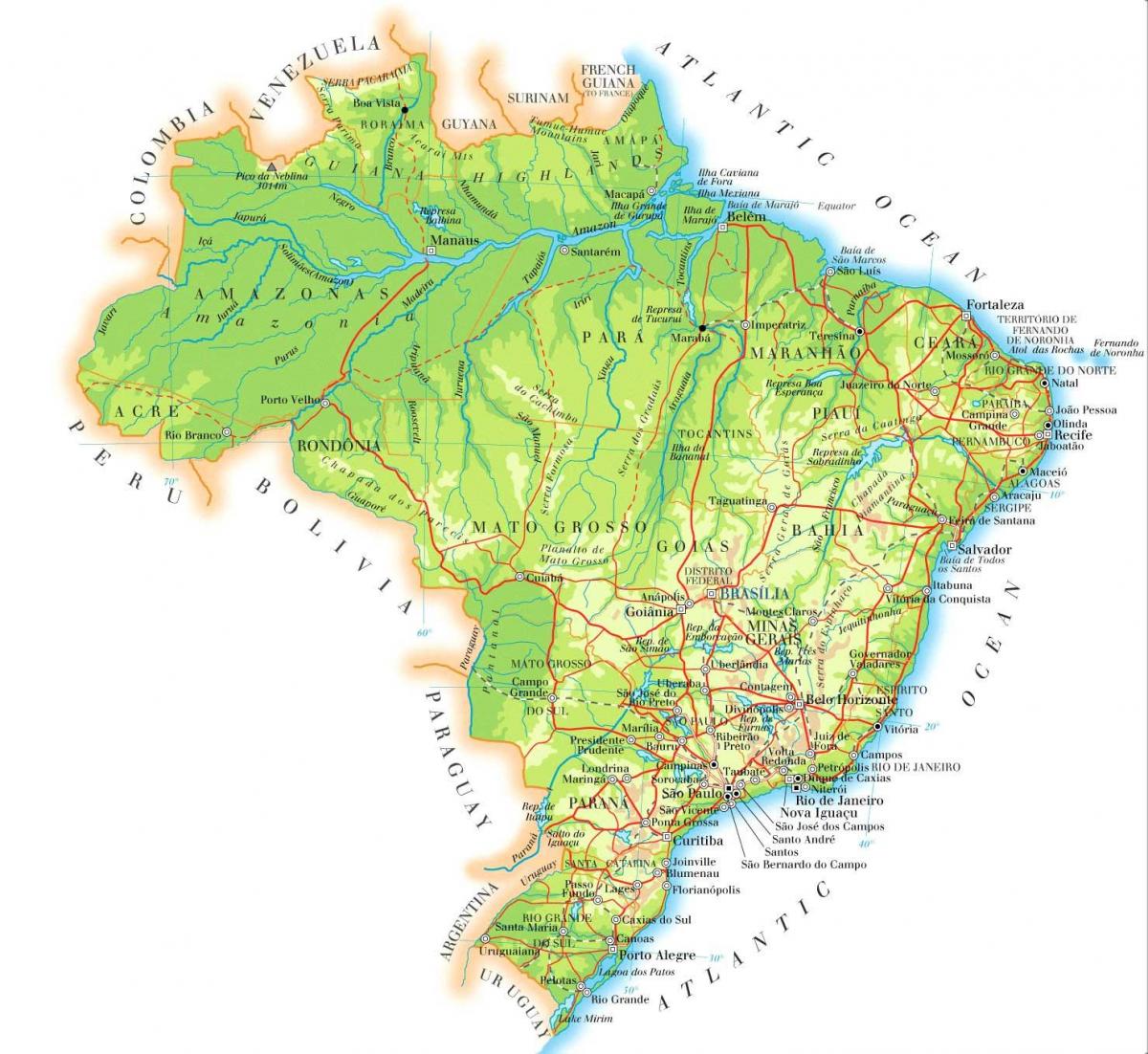 Mapa wysokościowa Brazylii