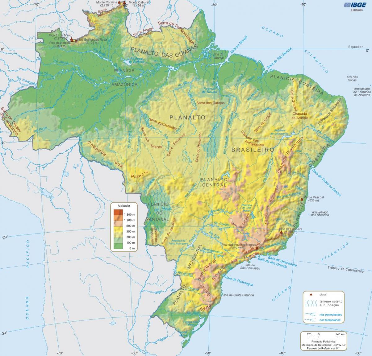 Mapa ukształtowania terenu Brazylii
