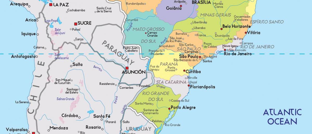 Mapa na południe od Brazylii
